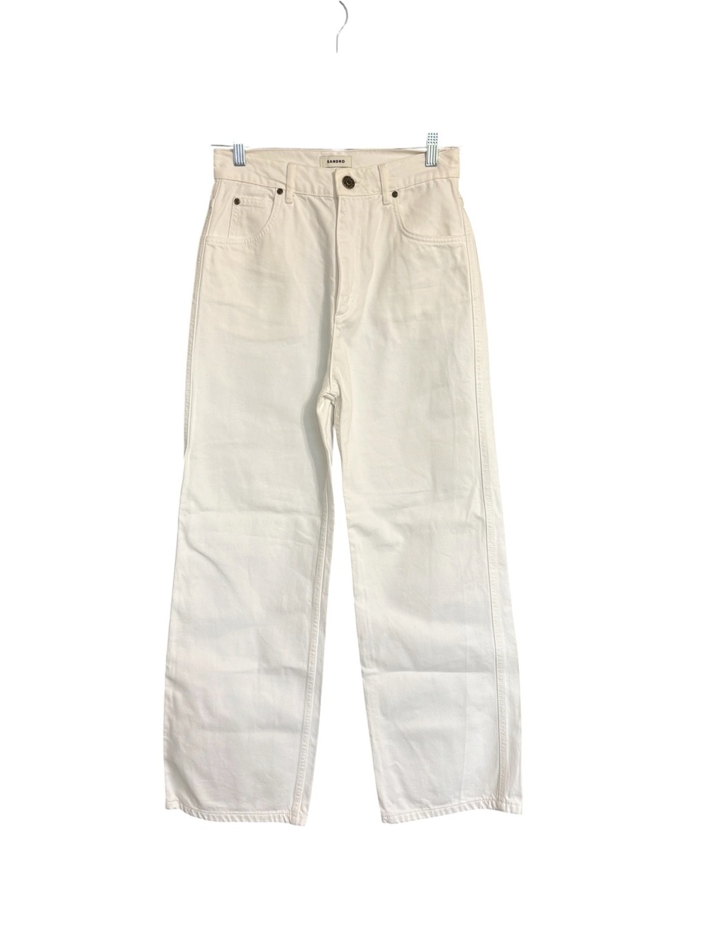 Sandro Paris White High Rise Wide Leg Jeans Size 40 Like New Waist 28 Inseam 30 - Picture 4 of 9